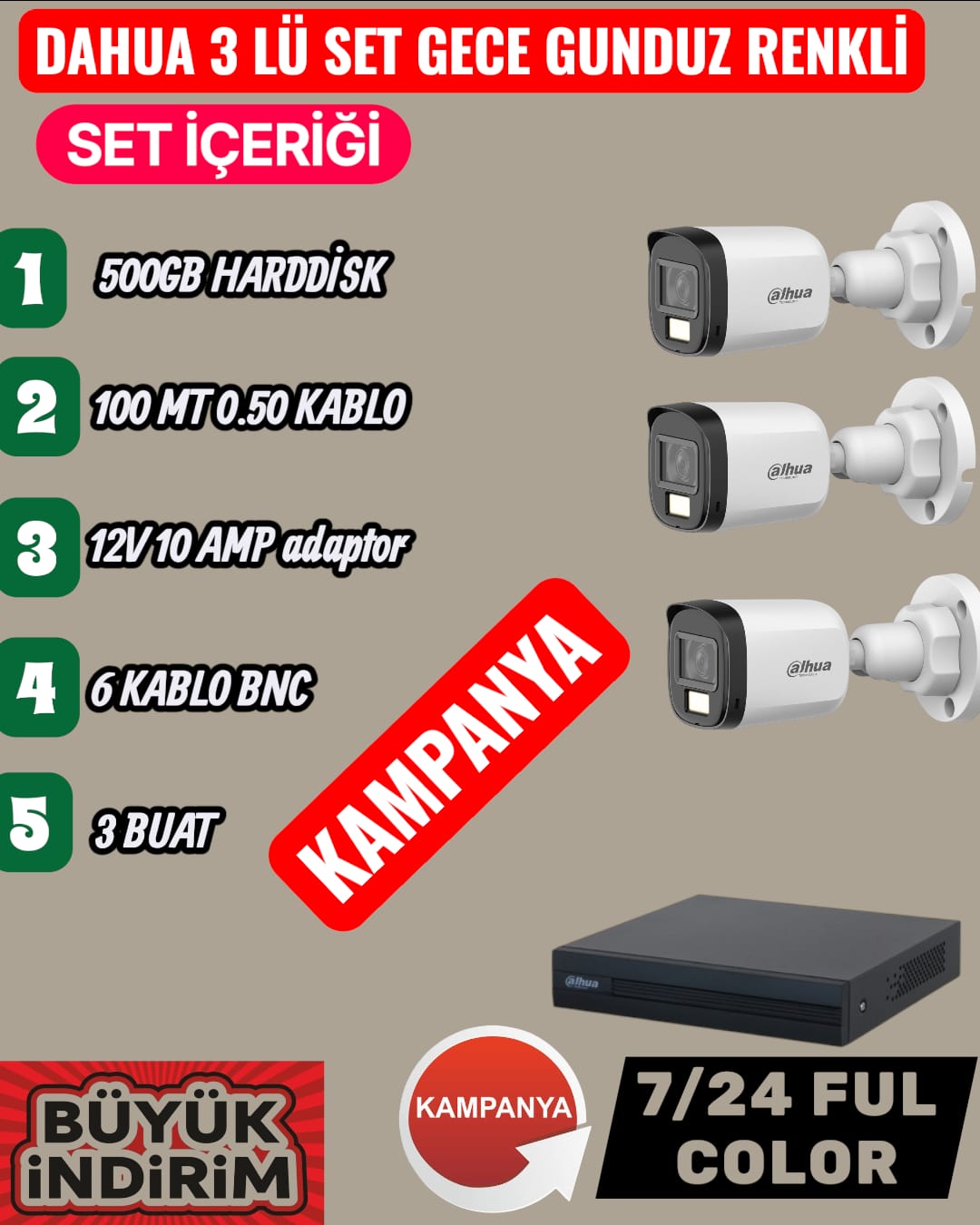3 LÜ DAHUA RENKLİ FULL SET