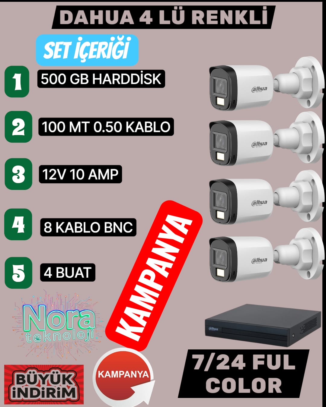 4 LÜ DAHUA FULL SET RENKLİ